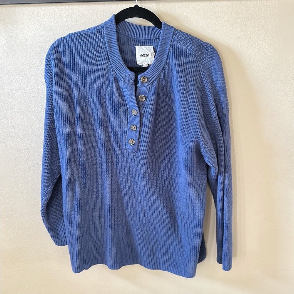aerie oversized henley in marbled blue
